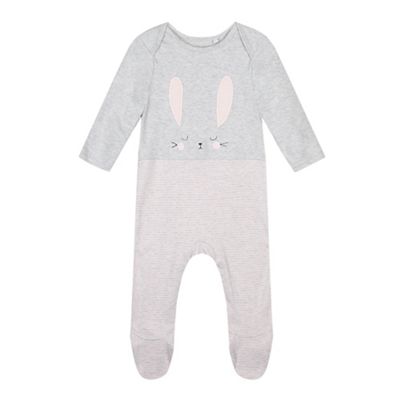 bluezoo Baby girls' grey bunny applique sleepsuit